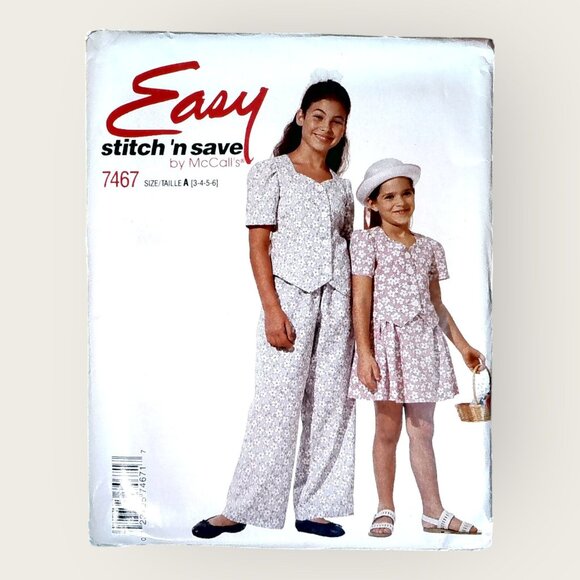 Vintage 1990s McCalls Sewing Pattern 7467 Girls Top Pants Skirt Size 3-6 Uncut - Picture 1 of 2